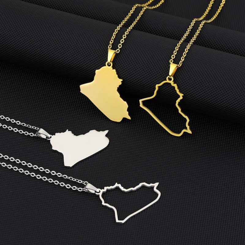 Wholesale Stainless Steel Gapped Hollow Iraq Map Shape Necklace