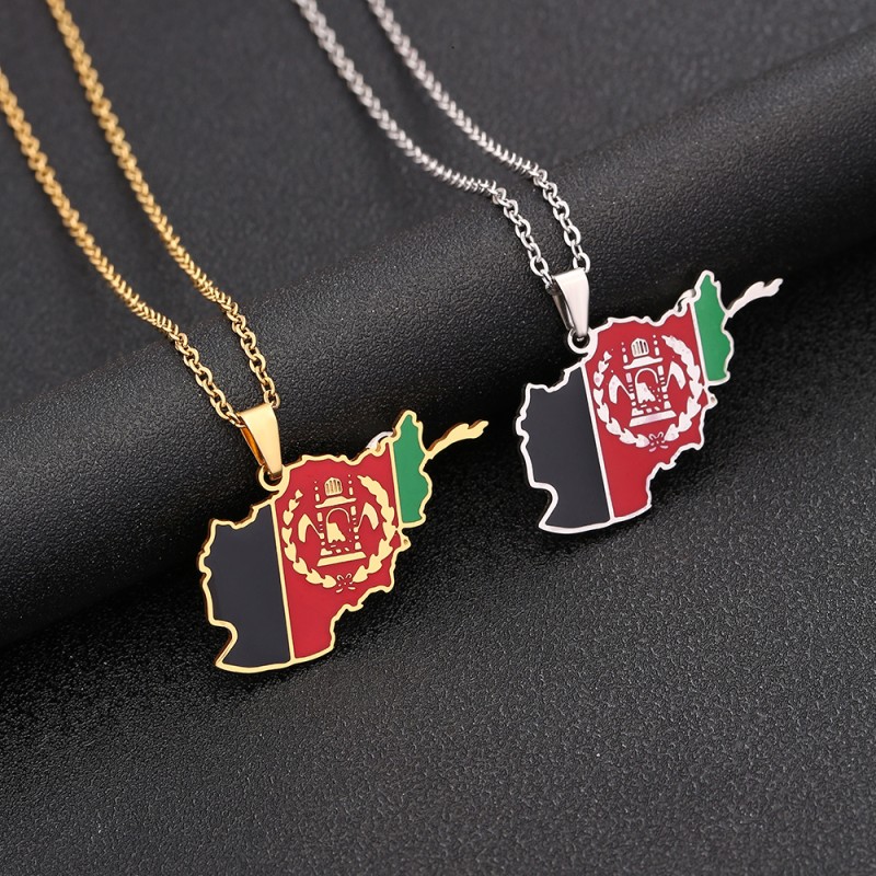 Wholesale Stainless Steel Afghanistan Map Drop Oil Necklace