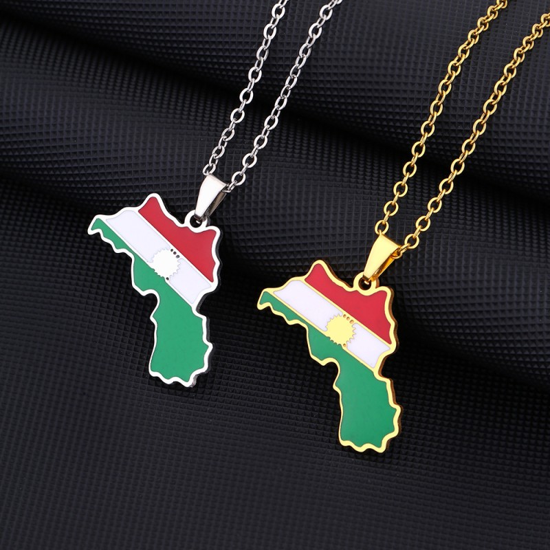 Wholesale Stainless Steel Kurdistan Map Flag Necklace