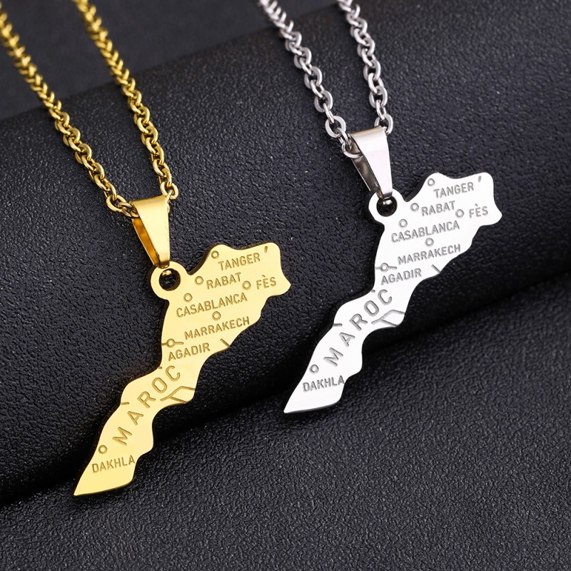 Wholesale Stainless Steel Morocco Map Necklace