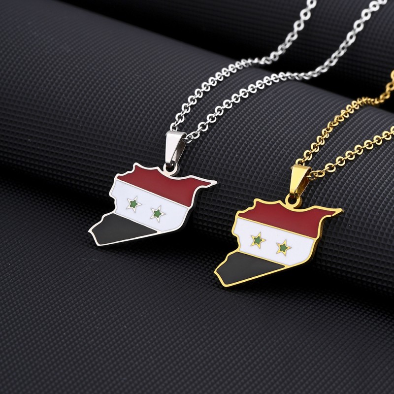 Wholesale Stainless Steel Syria Map And Flag Necklace