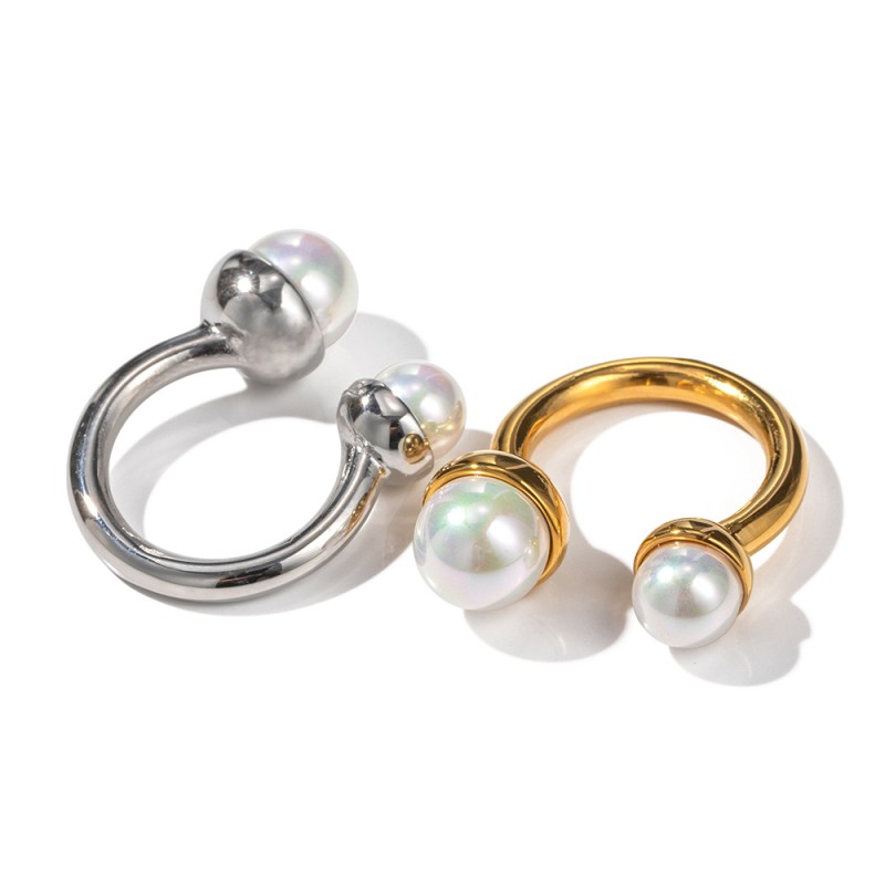 Wholesale 18K Gold Stainless Steel Pearl Size Opening Ring