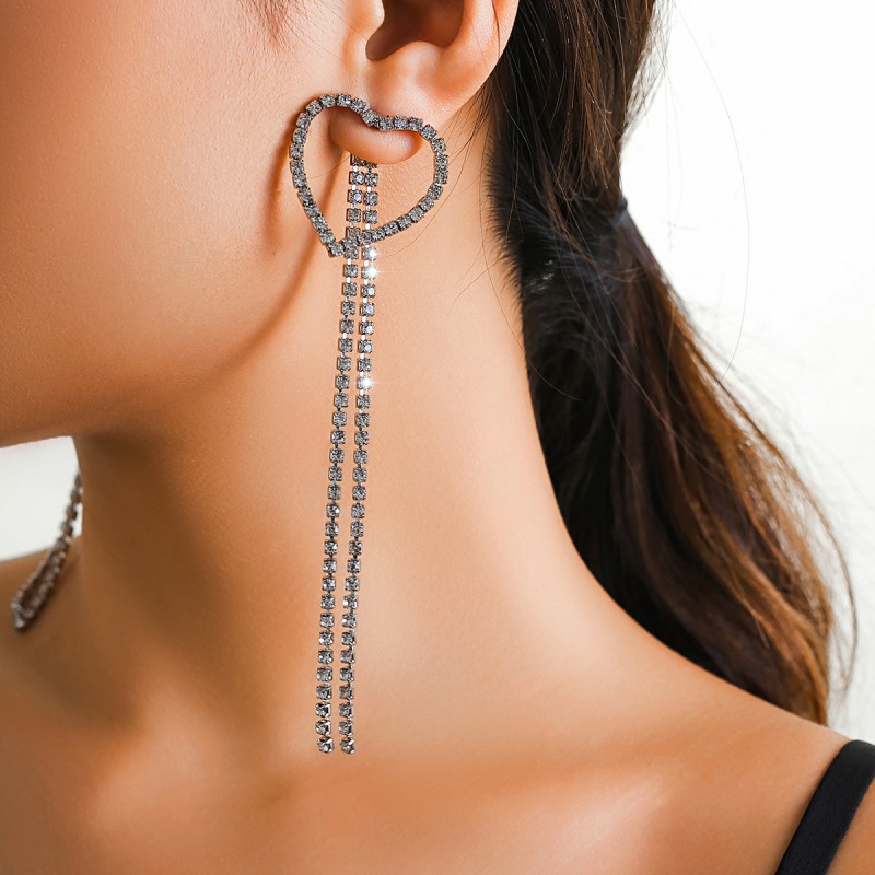Wholesale Full Diamond Long Tassel Love Earrings