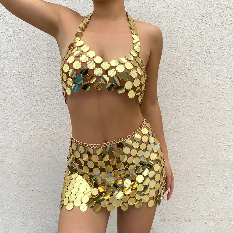 Beach Lace-up Bikini Nightclub Clothing Sexy Sequins Body Chain Female Wholesaler