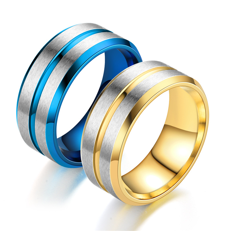Double Beveled Blue Golden Ring Stainless Steel Ring Supplier