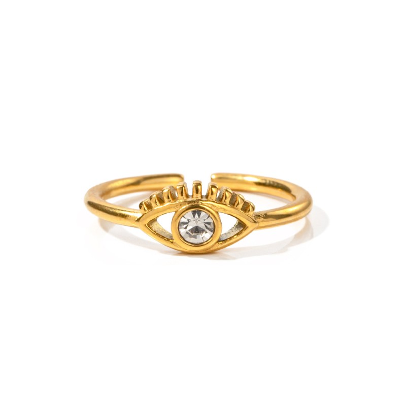 18K Gold Plated Stainless Steel Zircon Devil's Eye Ring Jewelry Female Wholesaler
