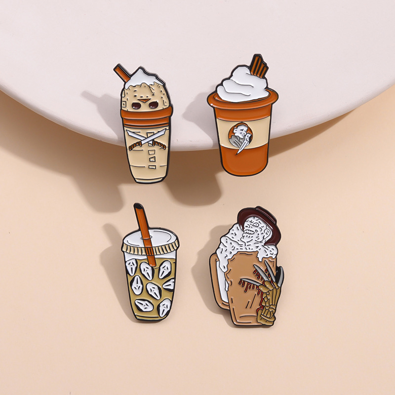 Chocolate Milk Tea Cup Skull Ice Cream Design Funny Jewelry Badge Accessories Badge Wholesaler