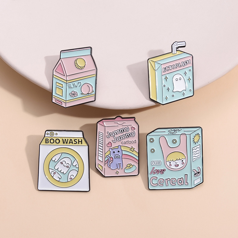 English Milk Box Brooch Clothes Backpack Accessories Pin Alloy Badge Wholesalers