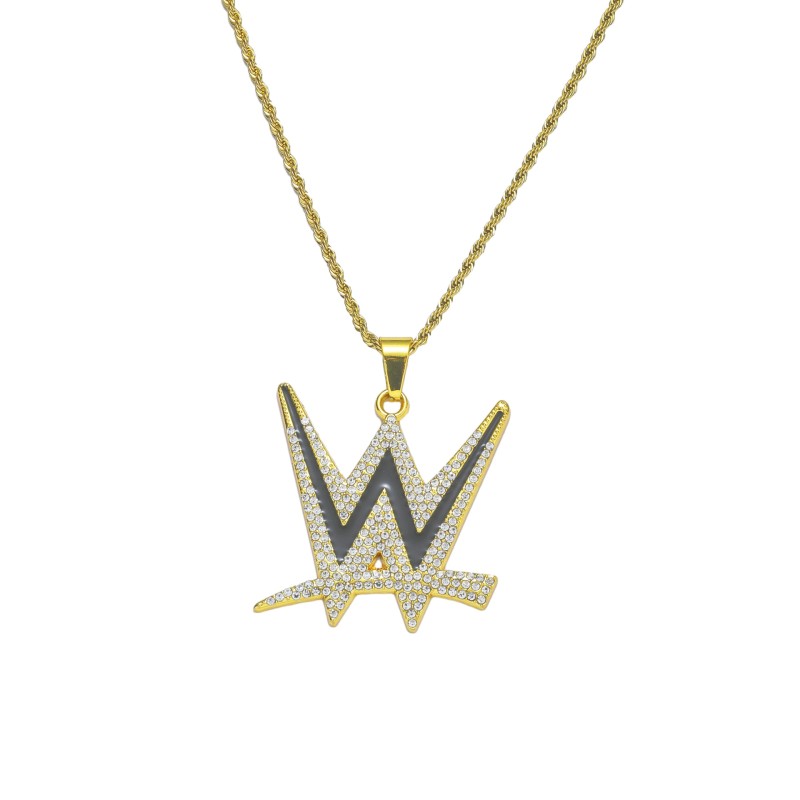 Hip Hop Pendant Men Necklace Letter W Diamond Necklace Long Sweater Chain Wholesaler