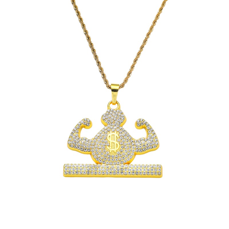Full Diamond Muscle Money Bag Hip Hop Rhinestone Pendant Necklace Titanium Steel Twist Chain Necklace Jewelry Wholesaler