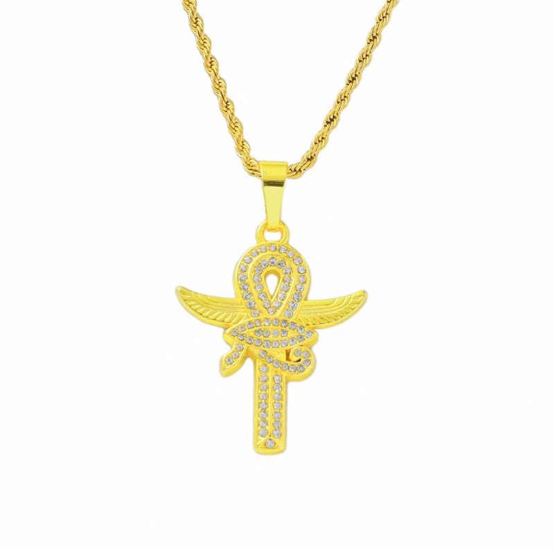 Hip Hop Anh Cross Diamond Pendant Necklace Vintage Titanium Steel Necklace Accessories Jewelry Wholesaler