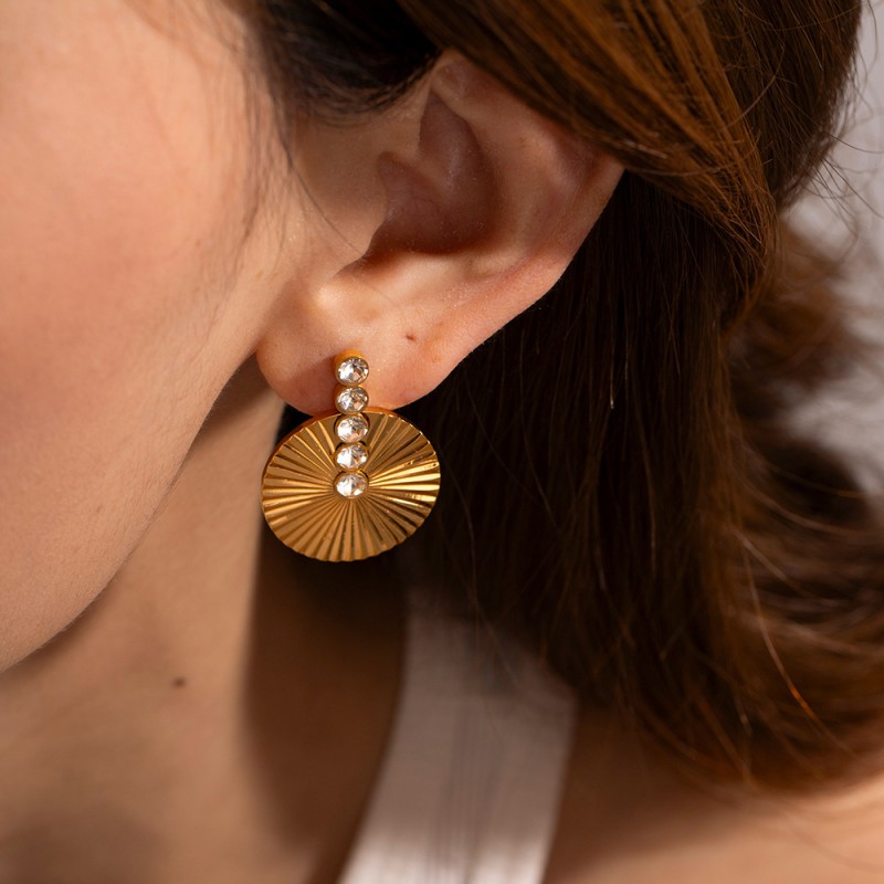 18k Gold Stainless Steel Pearl Round Fan Earrings Wholesalers