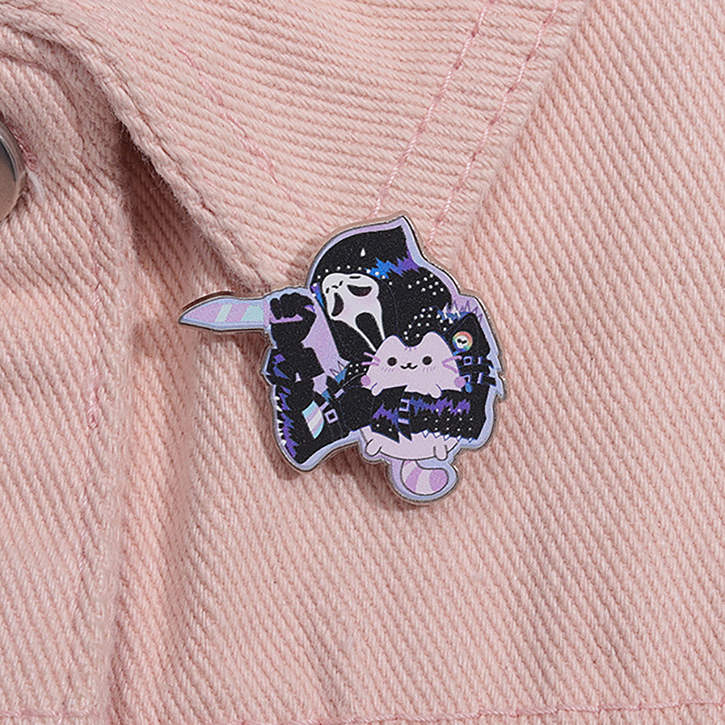 Halloween Colorful Brooch Ghost Cute Small Pet Skull Metal Badge Costume Accessories Printing Badge Wholesaler