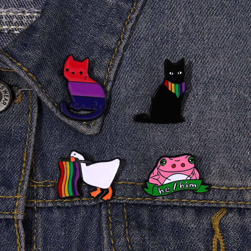 Rainbow Flag Duck With Scarf Black Cat Frog Funny Shape Brooch Wholesaler