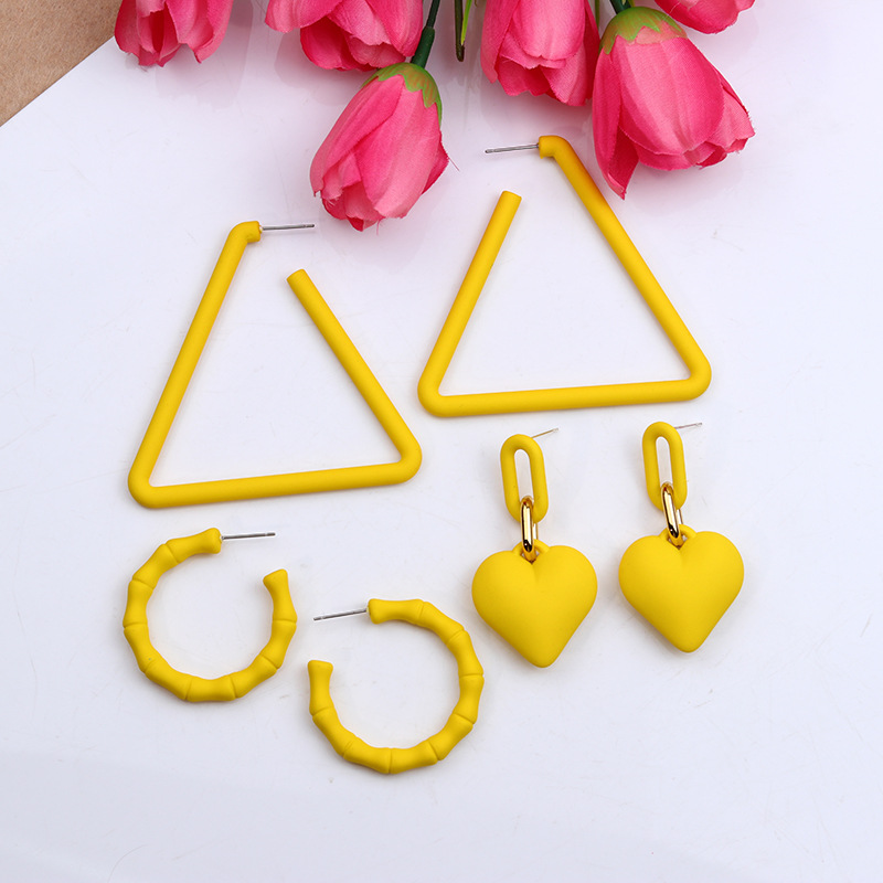 C- Shaped Love Five-pointed Star Circle Spray Paint Three-piece Earrings Wholesalers