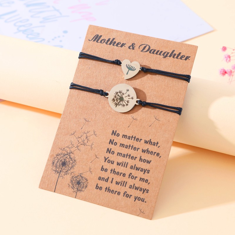 Stainless Steel Heart Dandelion Mother's Day Parent-child Hand Woven Bracelet Wholesaler