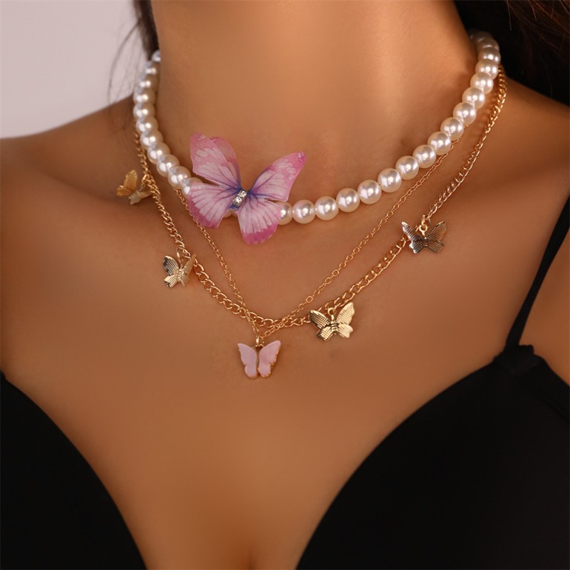 Butterfly Pearl Necklace Three-piece Wholesaler