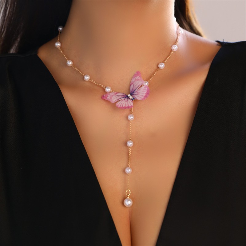 Butterfly Diamond Pearl Long Necklace Wholesalers