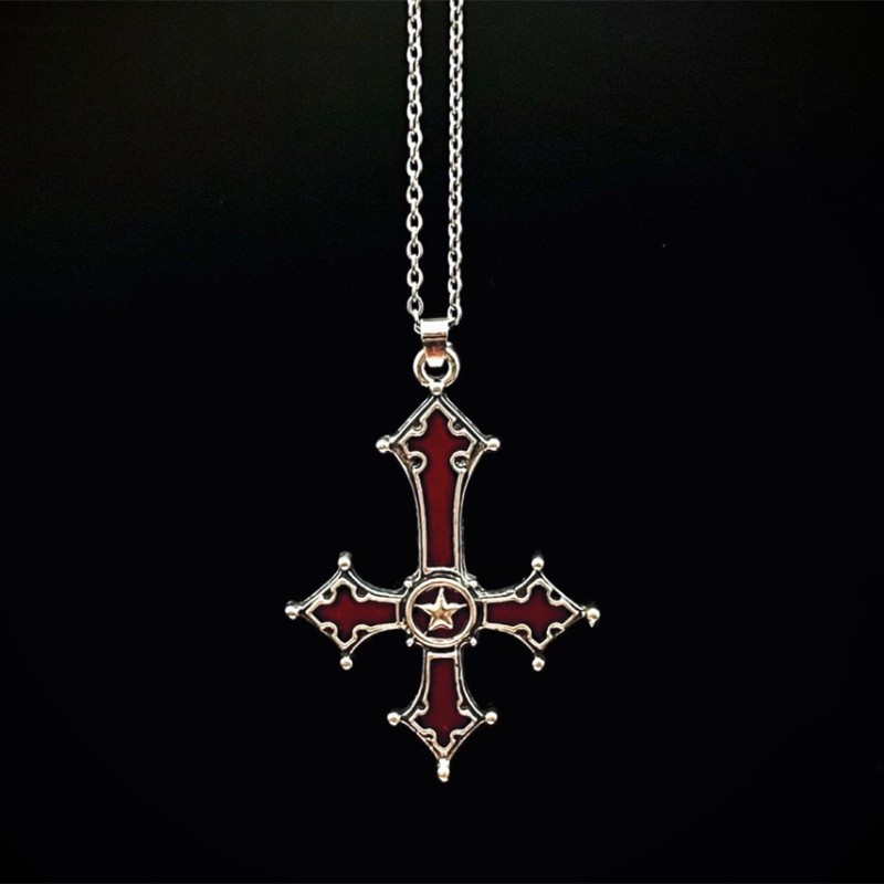 Blood Red Gothic Inverted Cross Pendant Necklace Wholesaler