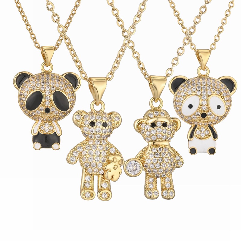 Cartoon DIY Dripping Diamond Bear Pendant Necklace Wholesalers