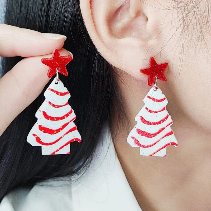 Christmas Five-pointed Star Christmas Tree Acrylic Earrings Wholesalers