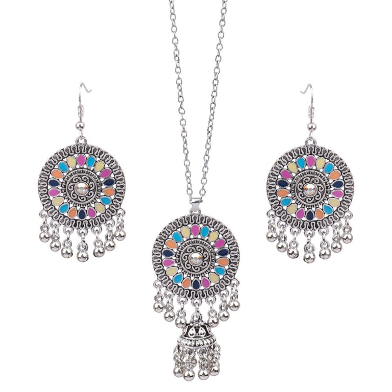 Vintage Diamond Round Bell Tassel Earrings Necklace Suit Wholesaler