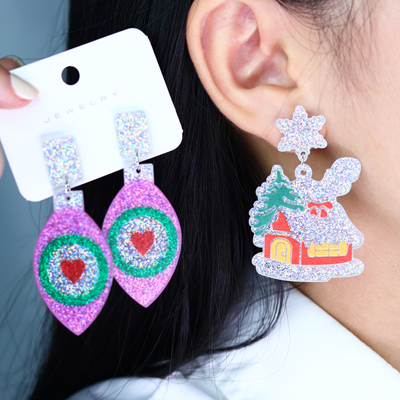 Christmas Rainbow Christmas Tree House Acrylic Earrings Wholesaler