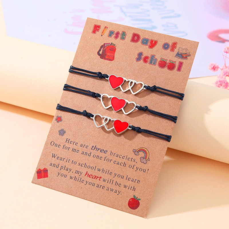 Dropping Oil Heart-shaped Mother-daughter Parent-child Heart-shaped Woven Bracelet 3 Piece Set Wholesalers