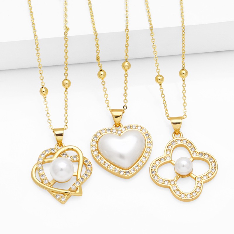 Diamond-encrusted Heart-shaped Pearl Pendant Clavicle Chain Wholesalers