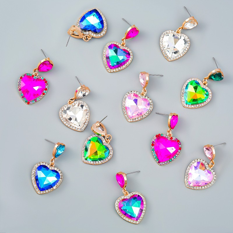 Diamond Heart-shaped Glass Diamond Earrings Wholesalers