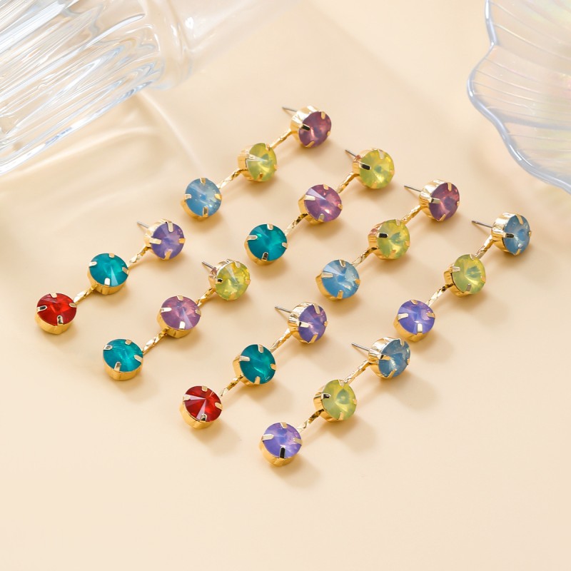 Multi-layer Round Rhinestone Color Matching Earrings Wholesalers