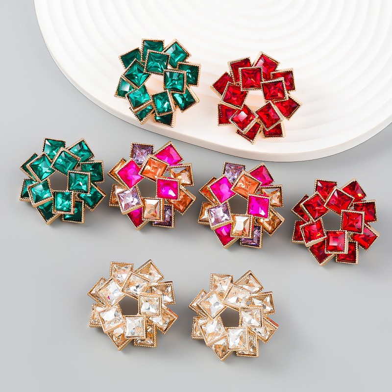 Multi-layer Square Colored Diamond Windmill Shaped Earrings Wholesalers