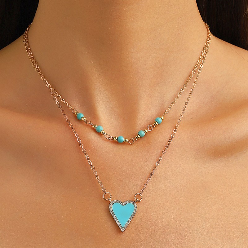 Double Layer Heart Shaped Turquoise Sun Pendant Necklace Wholesalers