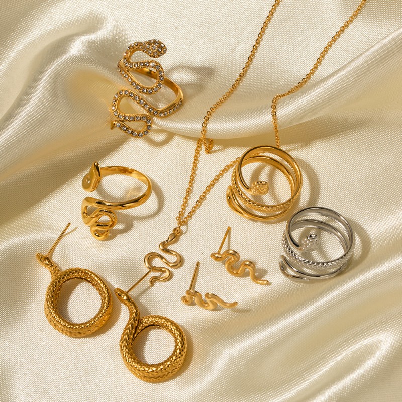 18K Gold Plated Stainless Steel Snake Earrings Ring Necklace Wholesaler