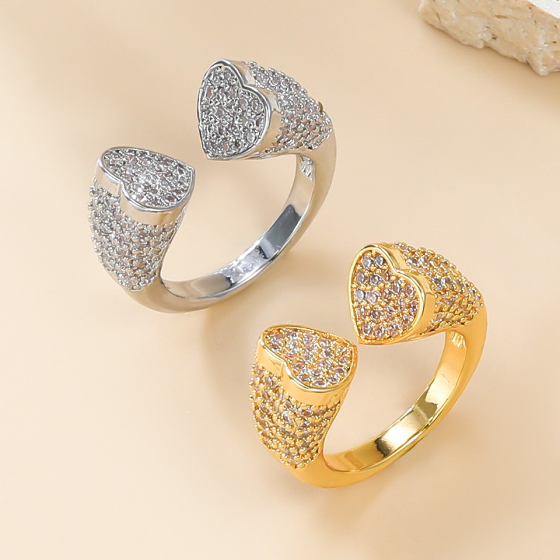 Copper Inlaid Zircon Heart-shaped Open Ring Wholesalers