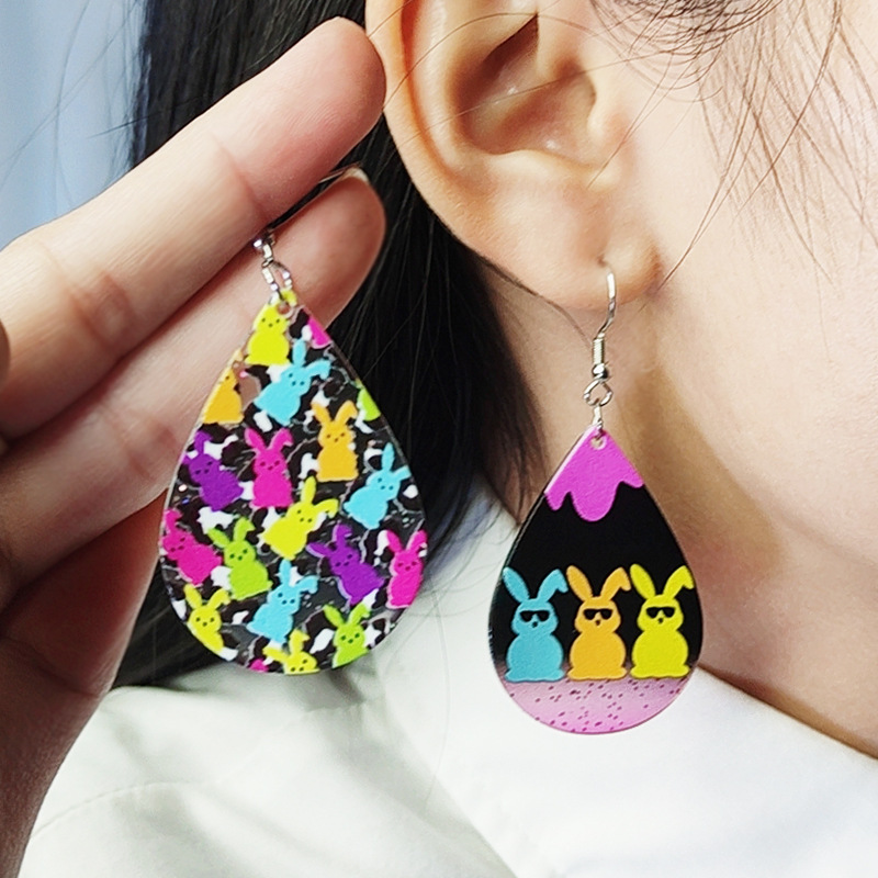 Silver Needle Easter Bunny Print Earrings Necklace Set Wholesalers