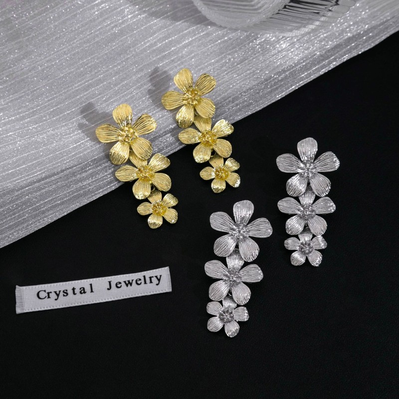 Silver Needle Long Flower Earrings Wholesalers