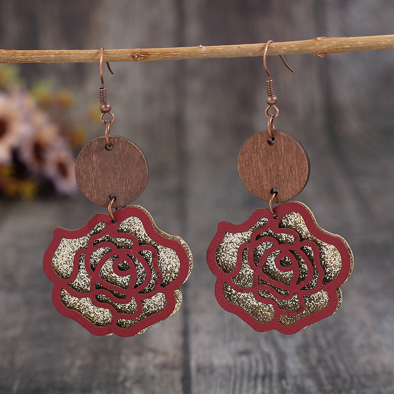 Multi-Layer Rose Sequin Leather Earrings Wholesaler