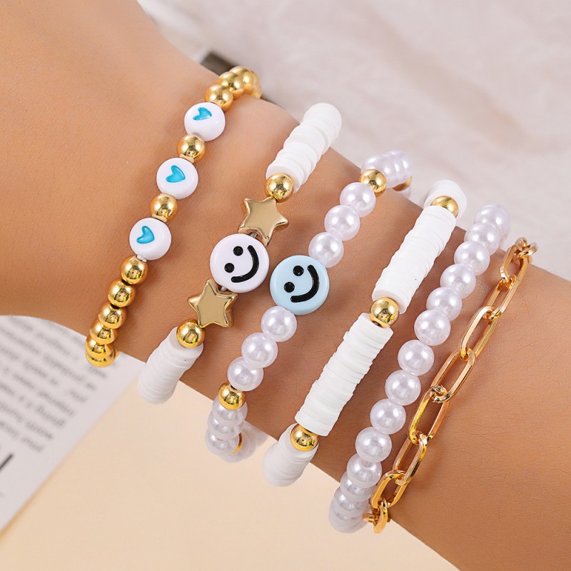 Smiley Face Pearl Bracelet Set Wholesalers