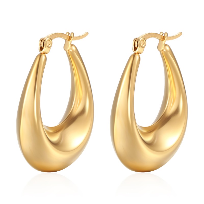 Gap Stainless Steel Oval Earrings Plated 18K Real Gold Titanium Steel Women's Hollow Earrings Wholesale