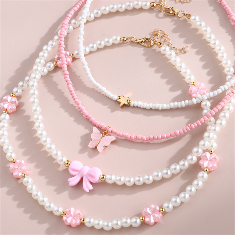 Pink Love Butterfly Beaded Children's Necklace Wholesalers