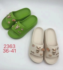 Factory Supply EVA ladies Rabbit Bling Design flat sandal soft beach slides slipper for women