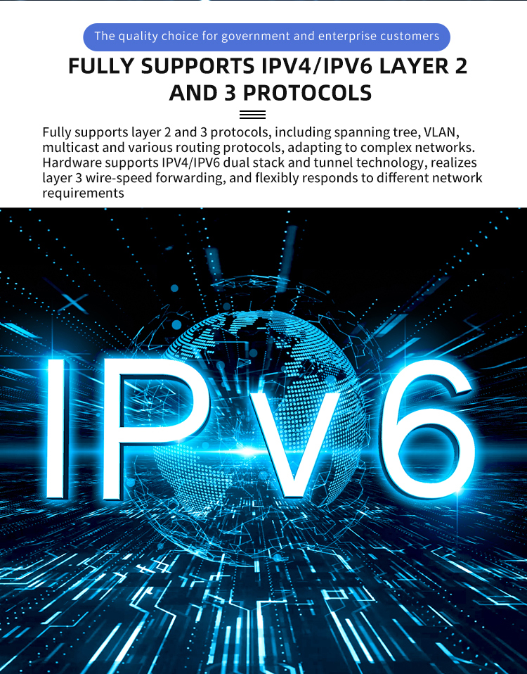 TOP-S5350-54TX Layer 3 network switch supports IPV4 IPV6 layer 2 and 3 protocols