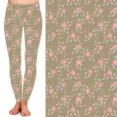 Brown and green rose high waist leggings