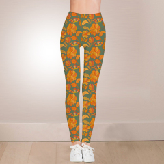 Light green high waist leggings with yellow flowers