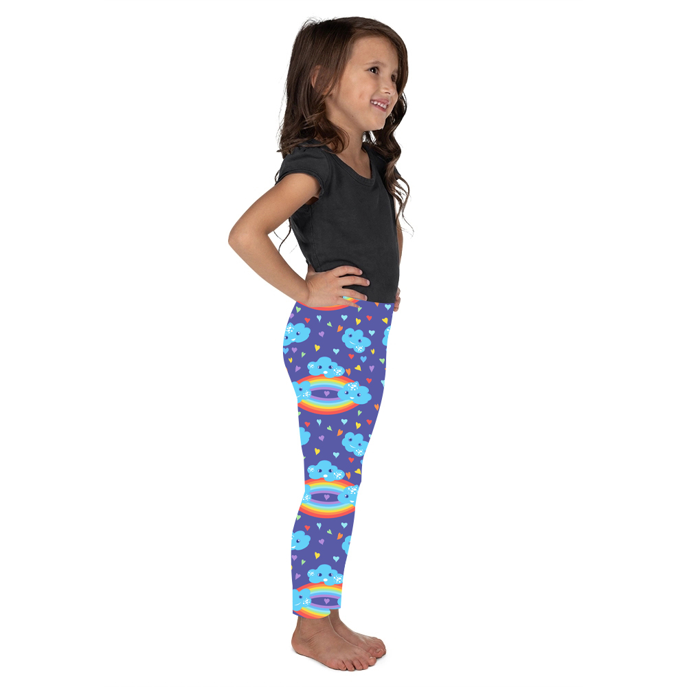 Purple background rainbow clouds kids Leggings