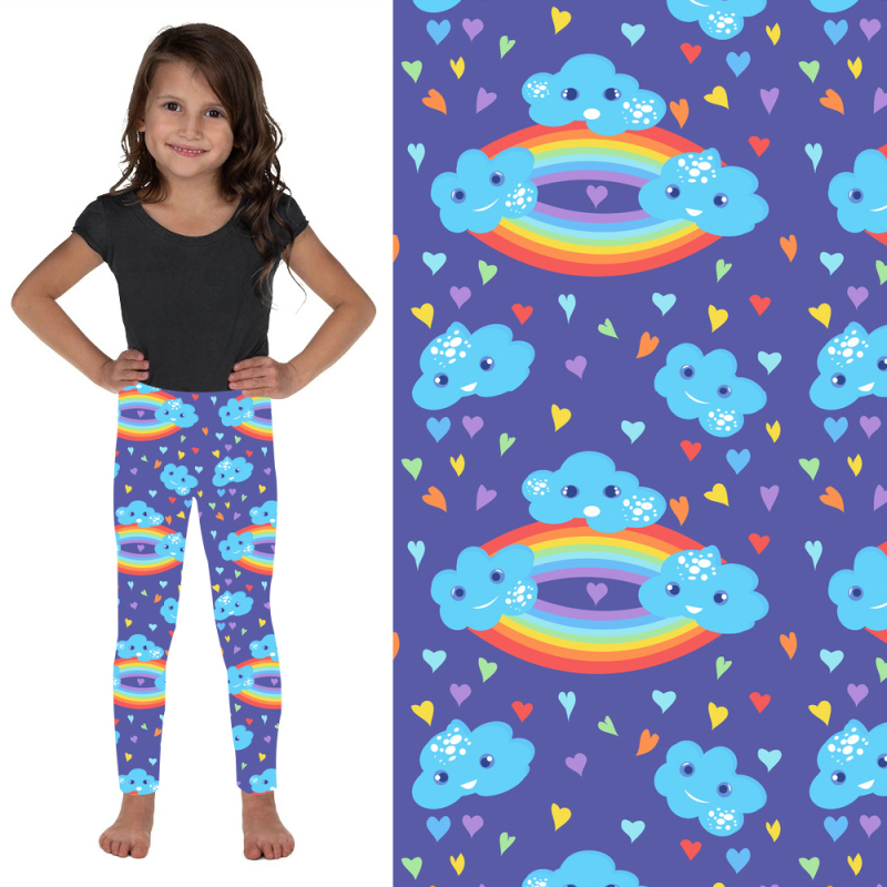 Purple background rainbow clouds kids Leggings