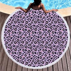Leopard print on purple background round beach towel