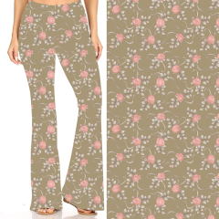 Rose with grey green background flares pants