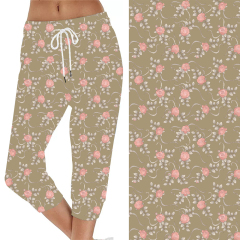Small rose with grey green background capri Jogger